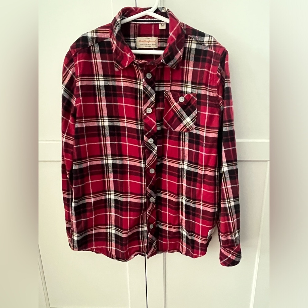 weatherproof vintage flannel red plaid shirt boys size M 100% cotton